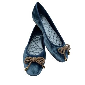 Birdies The Hummingbird Ballet Flats,Women's 5.5M,Ocean Blue Velvet,Gold Bow,NIB